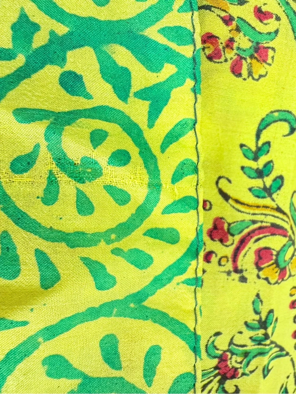 Lot of 2 Unbranded Large Yellow and Beige and Silk Yellow Red Green Silk